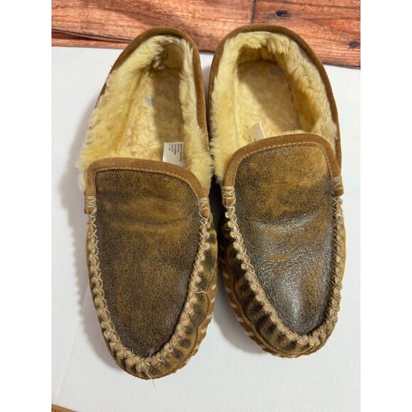 L.L. Bean Scuff Slippers Mens Size 10M Brown Leather Lamb wool Flat main image 8